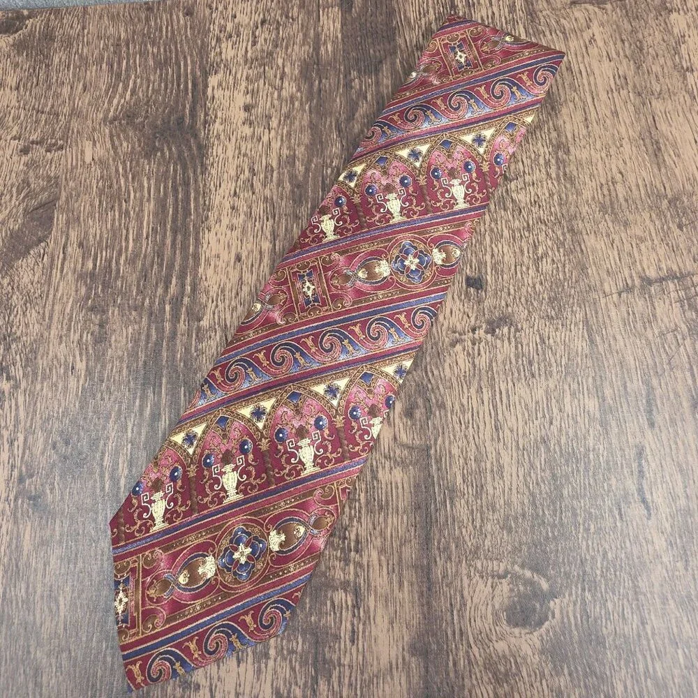 Graham Lockwood Tie Silk Red Colorful Gift Preppy Rococo Ornate Artsy Corpcore